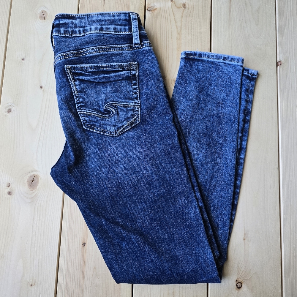 Silver Elyse Mid Rise Skinny Denim Jeans Distressed Blue Size 26